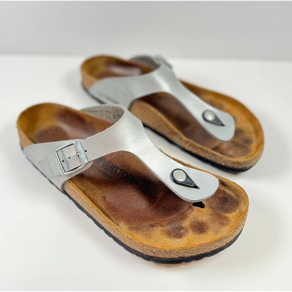 Birkenstock Gizeh Sandals Brown White Birko Flor Flat Flip Flops Thong 41 US 10 - Picture 3 of 8